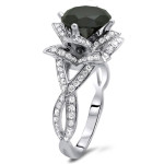 White Gold 3 1/10ct Round Black Diamond Lotus Ring - Handcrafted By Name My Rings™