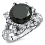 White Gold 3 1/10ct Round Black Diamond Lotus Ring - Handcrafted By Name My Rings™