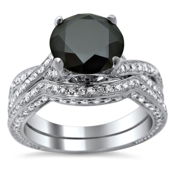 White Gold 3 1/2ct TDW Black Diamond Criss Cross Bridal Set - Handcrafted By Name My Rings™