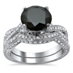 White Gold 3 1/2ct TDW Black Diamond Criss Cross Bridal Set - Handcrafted By Name My Rings™