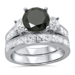 White Gold 3 1/2ct TDW Black Round Diamond Bridal Ring Set - Handcrafted By Name My Rings™