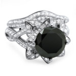 White Gold 3 1/2ct TDW Black Round-cut Diamond Ring and Matching Band - Handcrafted By Name My Rings™