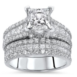 White Gold 3 1/3ct TDW Enhanced Princess-cut Diamond 2-piece Bridal Set - Handcrafted By Name My Rings™