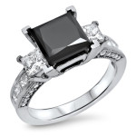 White Gold 3 7/8ct TDW Black Princess-cut Diamond 3-stone Engagement Ring - Handcrafted By Name My Rings™