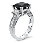 White Gold 3 7/8ct TDW Black Princess-cut Diamond 3-stone Engagement Ring - Handcrafted By Name My Rings™