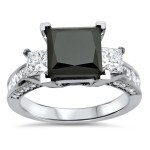White Gold 3 7/8ct TDW Black Princess-cut Diamond 3-stone Engagement Ring - Handcrafted By Name My Rings™