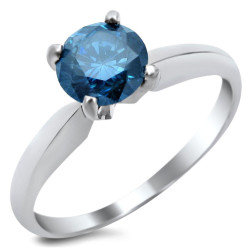 White Gold 3/4ct TDW Blue Round-cut Diamond Solitaire Engagement Ring - Handcrafted By Name My Rings™