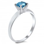 White Gold 3/4ct TDW Blue Round-cut Diamond Solitaire Engagement Ring - Handcrafted By Name My Rings™