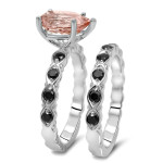 White Gold 3/5ct TDW Black Diamond and Pear-cut Morganite Wedding Set - Handcrafted By Name My Rings™