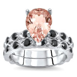 White Gold 3/5ct TDW Black Diamond and Pear-cut Morganite Wedding Set - Handcrafted By Name My Rings™