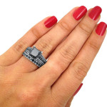 White Gold 3.8ct TDW Princess Cut Black Diamond Ring Set - Handcrafted By Name My Rings™