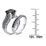 White Gold 3.8ct TDW Princess Cut Black Diamond Ring Set - Handcrafted By Name My Rings™
