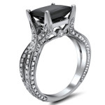 White Gold 3.90ct TDW Black Princess Cut Diamond Ring - Handcrafted By Name My Rings™