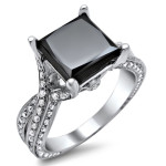 White Gold 3.90ct TDW Black Princess Cut Diamond Ring - Handcrafted By Name My Rings™
