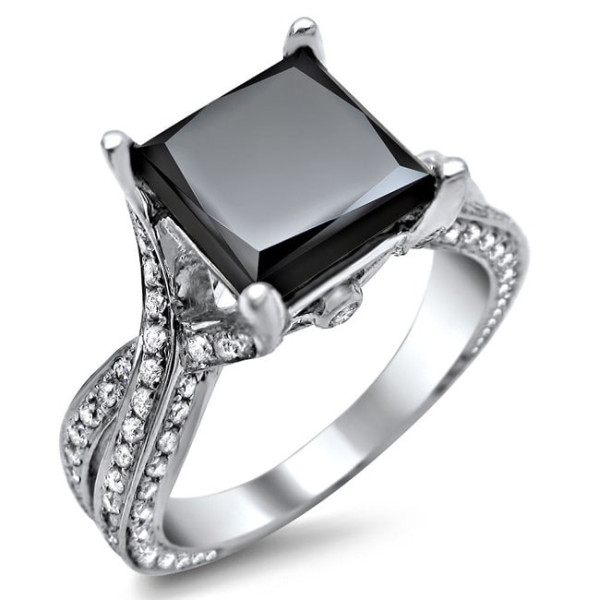 White Gold 3.90ct TDW Black Princess Cut Diamond Ring - Handcrafted By Name My Rings™