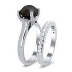 White Gold 3ct Black and White Diamond Solitaire Bridal Set - Handcrafted By Name My Rings™
