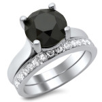 White Gold 3ct Black and White Diamond Solitaire Bridal Set - Handcrafted By Name My Rings™