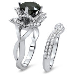 White Gold 3ct TDW Black Diamond Ring and Matching Band - Handcrafted By Name My Rings™