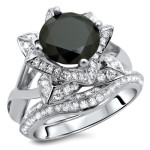 White Gold 3ct TDW Black Diamond Ring and Matching Band - Handcrafted By Name My Rings™