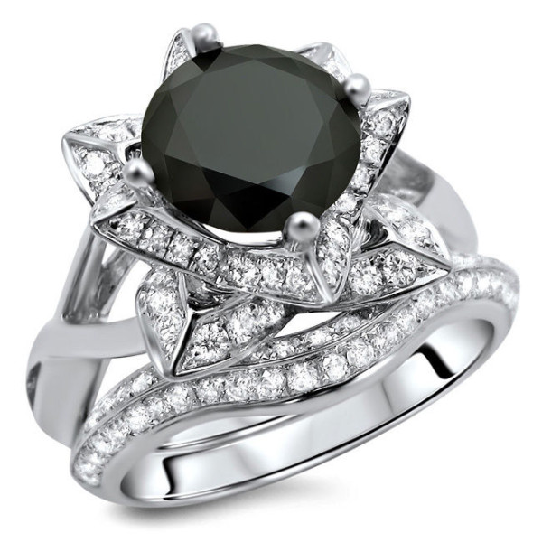 White Gold 3ct TDW Black Diamond Ring and Matching Band - Handcrafted By Name My Rings™