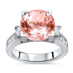 White Gold 4 1/10ct TGW Round-cut Morganite Diamond Engagement Ring - Handcrafted By Name My Rings™