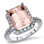 White Gold 4 1/3ct TGW Emerald-cut Morganite and Diamond Engagement Ring Set - Handcrafted By Name My Rings™