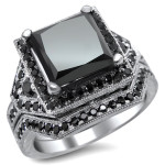 White Gold 4 1/4ct Black Princess-cut Diamond Engagement Ring Bridal Set - Handcrafted By Name My Rings™