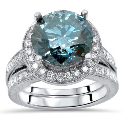 White Gold 4 3/4ct TDW Blue Round Diamond Engagement Ring Set - Handcrafted By Name My Rings™