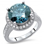 White Gold 4 3/4ct TDW Blue Round Diamond Engagement Ring Set - Handcrafted By Name My Rings™