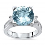 White Gold 4 3/4ct TGW Round-cut Aquamarine Diamond Engagement Ring Bridal Set - Handcrafted By Name My Rings™