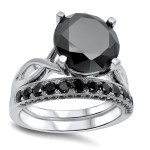 White Gold 4 3/5ct TDW Black Diamond Ring Set - Handcrafted By Name My Rings™