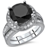 White Gold 4ct TDW Black Diamond Bridal Ring Set - Handcrafted By Name My Rings™