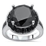 White Gold 5 1/5ct TDW Black Round Diamond Halo Engagement Ring - Handcrafted By Name My Rings™