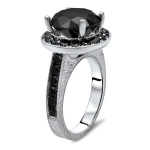 White Gold 5 1/5ct TDW Black Round Diamond Halo Engagement Ring - Handcrafted By Name My Rings™