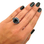 White Gold 5 1/5ct TDW Black Round Diamond Halo Engagement Ring - Handcrafted By Name My Rings™