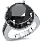 White Gold 5 1/5ct TDW Black Round Diamond Halo Engagement Ring - Handcrafted By Name My Rings™