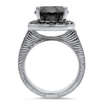 White Gold 5 1/5ct TDW Black Round Diamond Halo Engagement Ring - Handcrafted By Name My Rings™