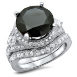 White Gold 5ct Black and White Round-cut Diamond Bridal Ring Set - Handcrafted By Name My Rings™
