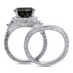 White Gold 5ct Black and White Round-cut Diamond Bridal Ring Set - Handcrafted By Name My Rings™