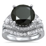 White Gold 5ct Black and White Round-cut Diamond Bridal Ring Set - Handcrafted By Name My Rings™