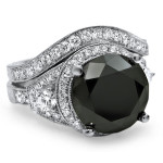 White Gold 5ct Black and White Round-cut Diamond Bridal Ring Set - Handcrafted By Name My Rings™