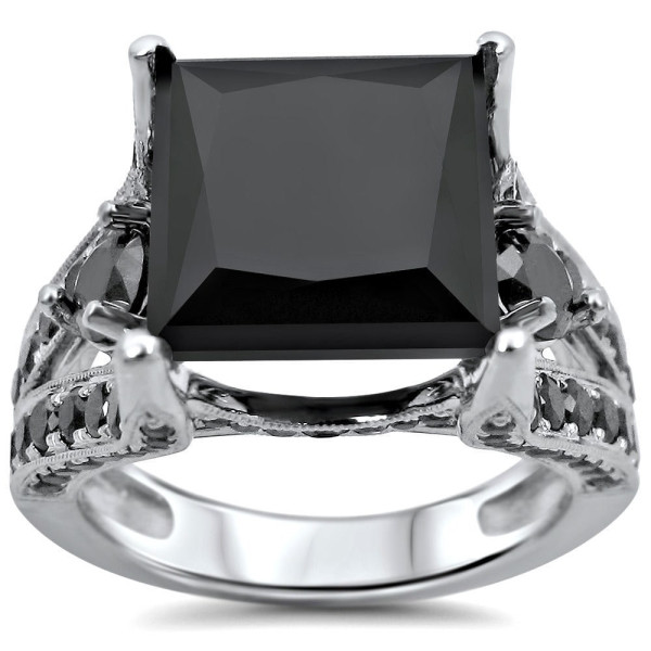 White Gold 6ct TDW Black Princess-cut Diamond Ring - Handcrafted By Name My Rings™