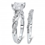 White Gold Asscher Moissanite and 2/5ct TDW Diamond Engagement Ring Set - Handcrafted By Name My Rings™