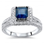 White Gold Blue Sapphire and 3/4ct TDW Diamond Engagement Ring - Handcrafted By Name My Rings™