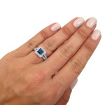White Gold Blue Sapphire and 3/4ct TDW Diamond Engagement Ring - Handcrafted By Name My Rings™