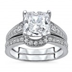 White Gold Cushion-cut Moissanite and 1/2ct TDW Diamond Bridal Set - Handcrafted By Name My Rings™