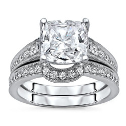 White Gold Cushion-cut Moissanite and 1/2ct TDW Diamond Bridal Set - Handcrafted By Name My Rings™