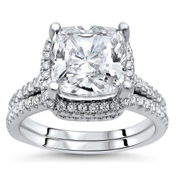 White Gold Cushion-cut Moissanite and 1/2ct TDW Diamond Bridal Set - Handcrafted By Name My Rings™