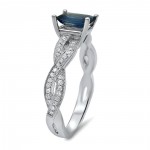 White Gold Emerald-cut Blue Sapphire 1/5ct TDW Diamond Engagement Ring - Handcrafted By Name My Rings™