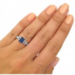 White Gold Emerald-cut Blue Sapphire 1/5ct TDW Diamond Engagement Ring - Handcrafted By Name My Rings™